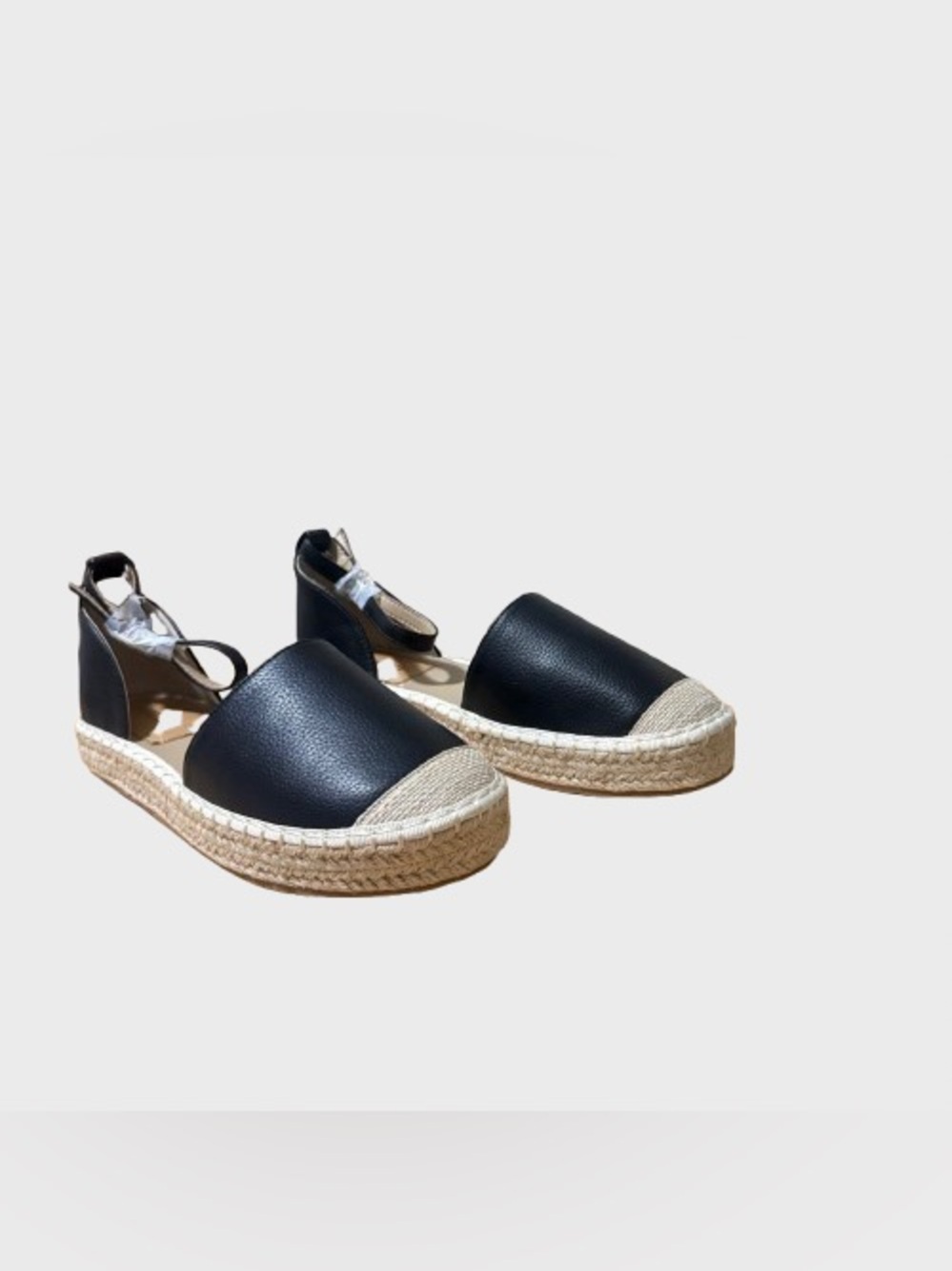 Women's Black Espadrille Platform Flats with Ankle Strap